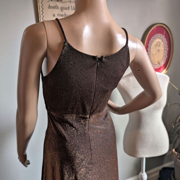 Vintage 90s Cache Metallic Maxi Dress Prom Gown Rhinestone Whimsygoth Size 7 - Picture 5 of 13